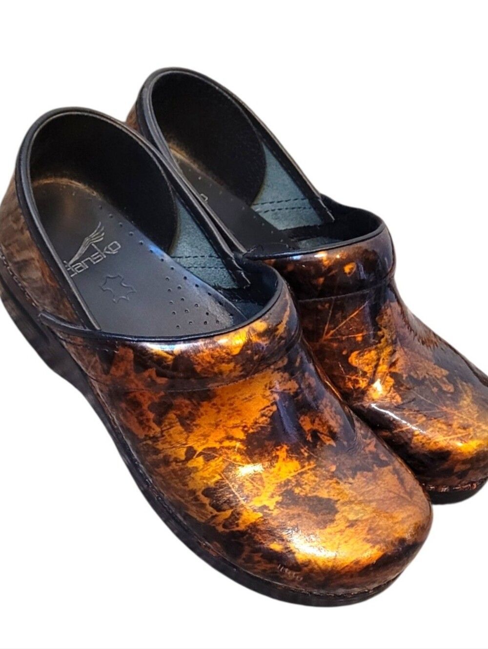 Dansko Metallic Copper Foil Leaf Clog Shoes Size 40/US 9.5-10